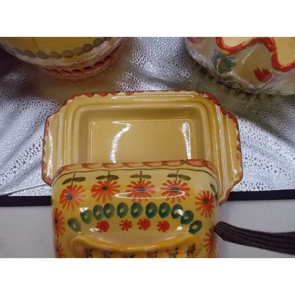 Italica Ars Italy Hand Painted Ceramic Pitcher Bowl and Butter Dish Set Yellow